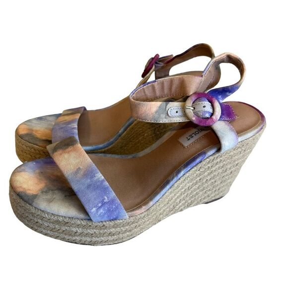 Chelsea & Violet Henna‎  Pastel Multi Color 7 Tie Dye Espadrille Wicker Wedge - Picture 3 of 13